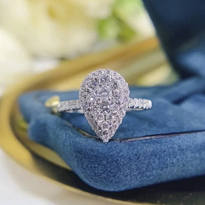 

Silver Color Fashion Romantic Ring for Women Aesthetic High Quality Pear Shaped Wedding Bands New in Trendy Engagement Wholesale