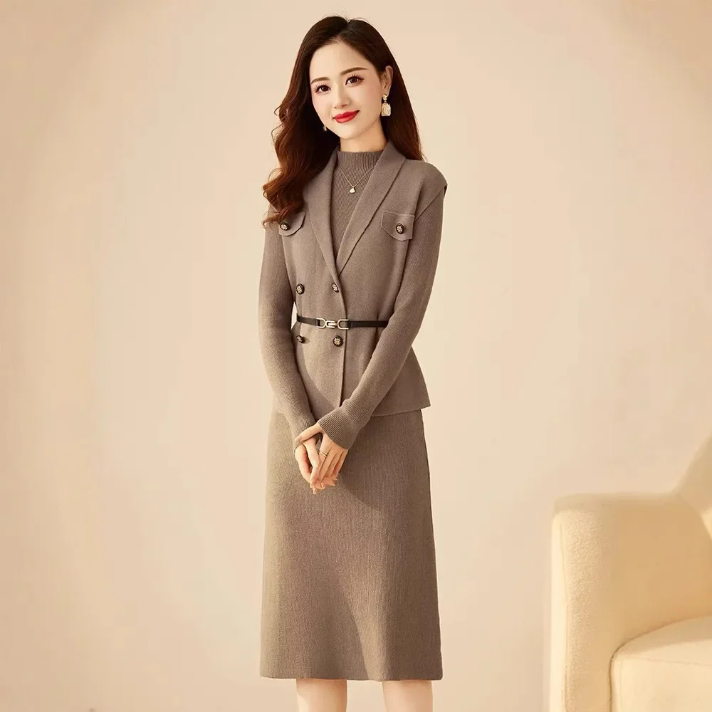 Осень/зима элитное вязаное платье женский пуловер с длинными рукавами пальто