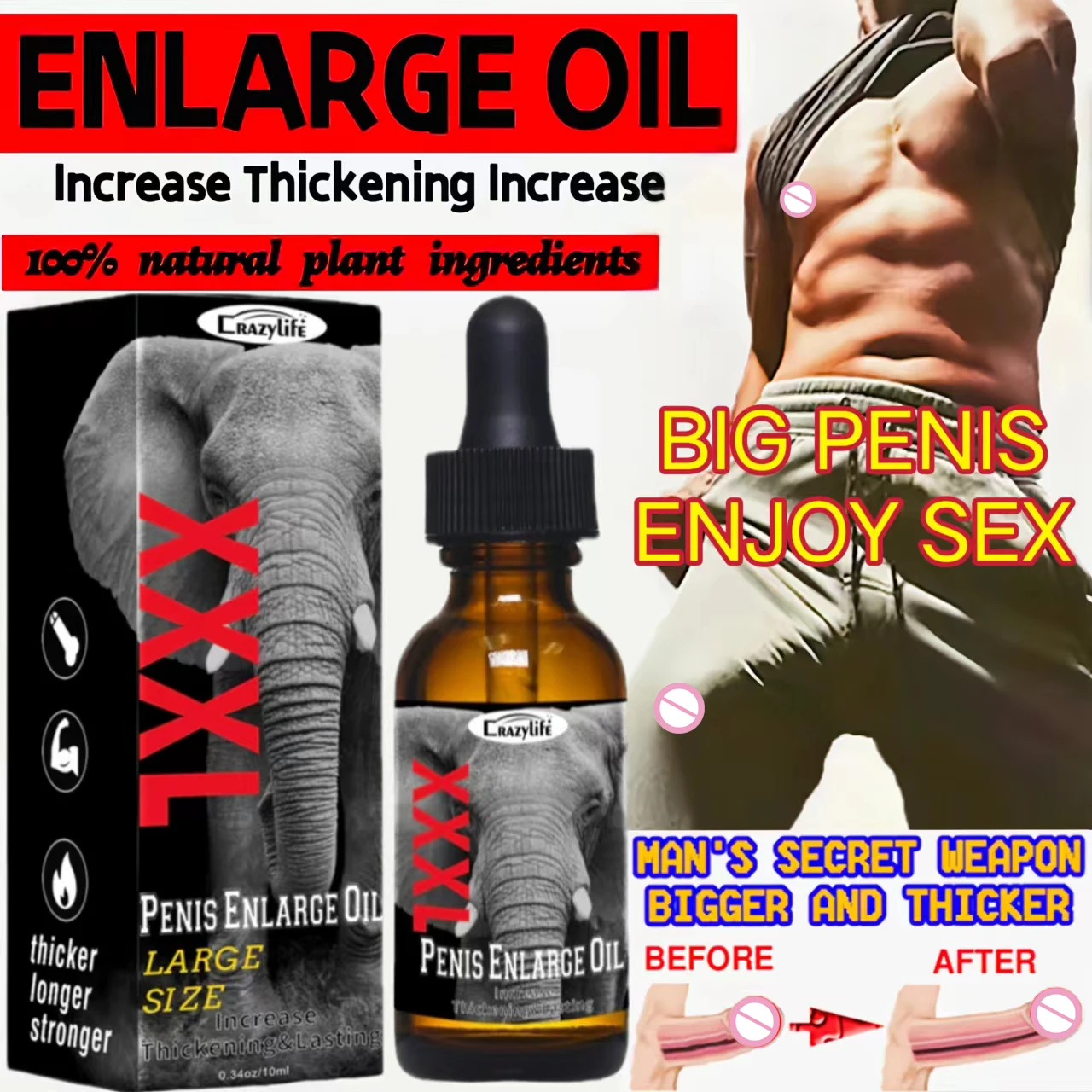 Penis Thickening Growth Man Biggest Enlargement Liquid Cock Erection Enhance Health Care Enlarge Massage Enlargement Oil 10ml