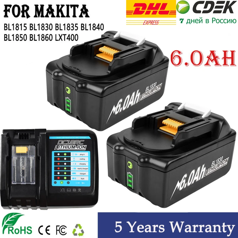 Аккумулятор 18 в для makita bl1850B Li-Ion 18 в 6 Ач BL1840B BL1860 BL1890 BL1815 BL1830 BL1835, аккумуляторы для беспроводных дрелей LXT 400