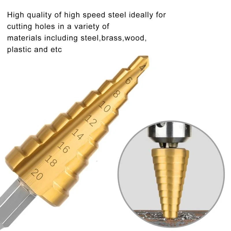 

3-12 4-12 4-20 4-32 HSS Titanium Coated Step Drill Bit Drilling Power Tools Metal High Speed Steel Wood Hole Cutter Cone Drill