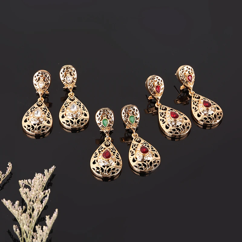 

Arab Bridal Earrings Moroccan Style Female Pendant Earrings National Wedding Jewelry Water Drop Crystal Earrings