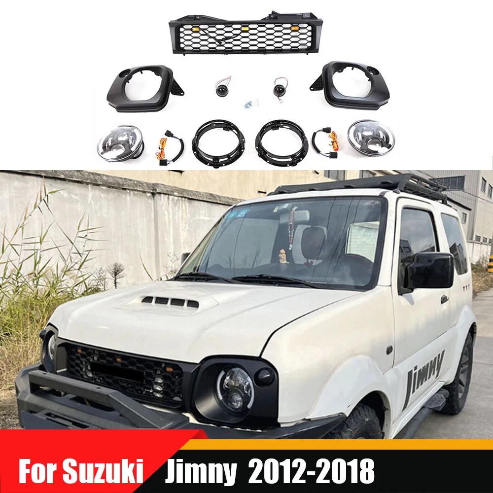 

Front Bumper Grill Set Headlight Light Bracket Body kit Mesh Grill Racing Car Styling Exterior Trim For Suzuki Jimny 2012-2018