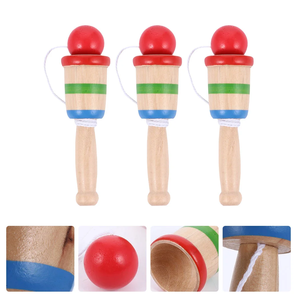 

3pcs Hand- Eye Coordination Kids Indoor Wooden Toys Motor Skills Toys Vintage Catch Game Funny Kendama Toys