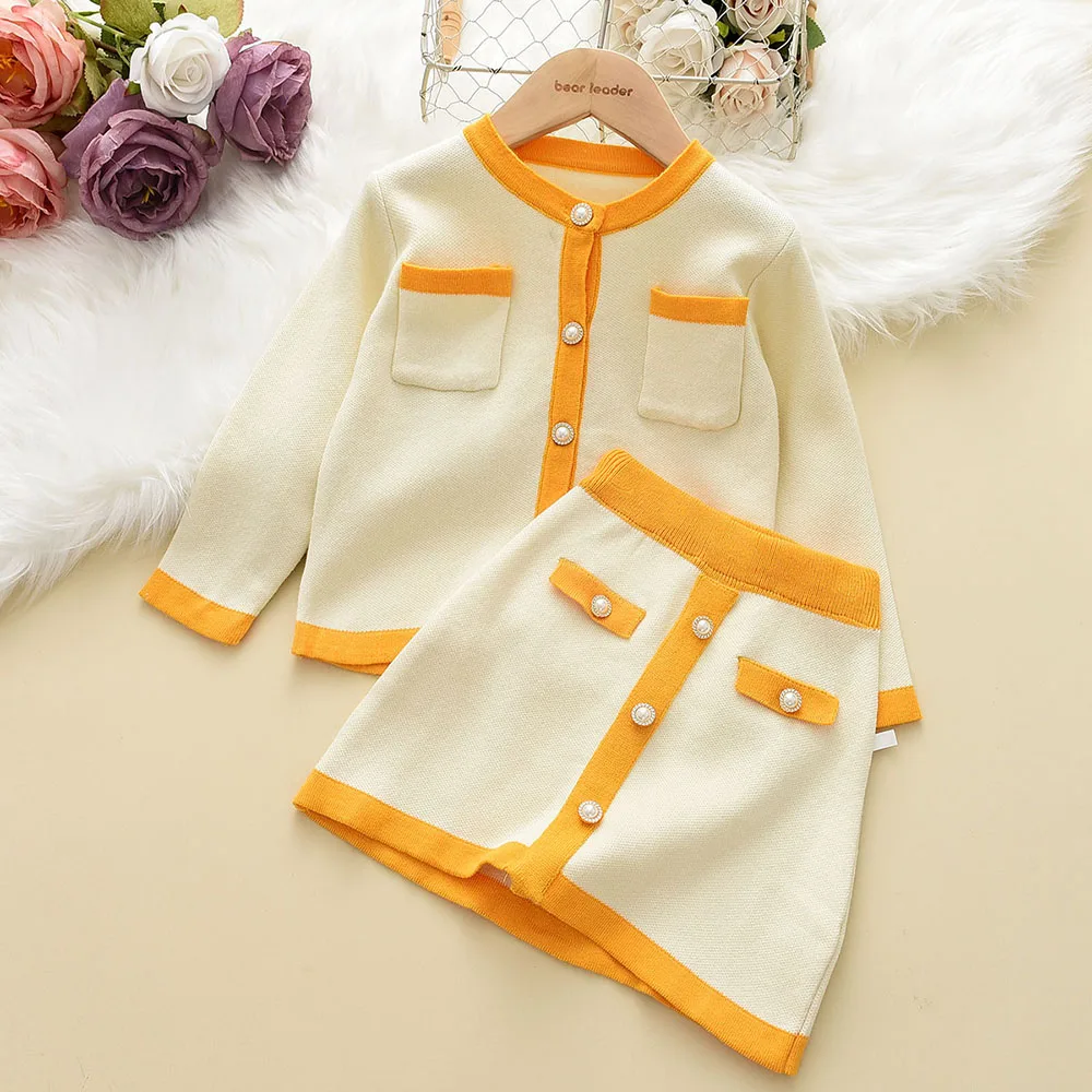 

Melario Girls Sets Kids Outfits 2022 Winter Autumn Retro Knitted Long Sleeve Top + Short Skirt 2pcs Fashion Girls Sweater Sets