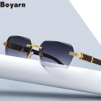 boyarn 2022 new wood grain leg rimless sunglasses fashion irregular eyewear luxury brand square sun glasses shades gafas de sol