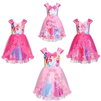 disney snow queen elsa anna causal dress printed princess snow white ariel cinderella belle cosplay costumes pink mesh dress