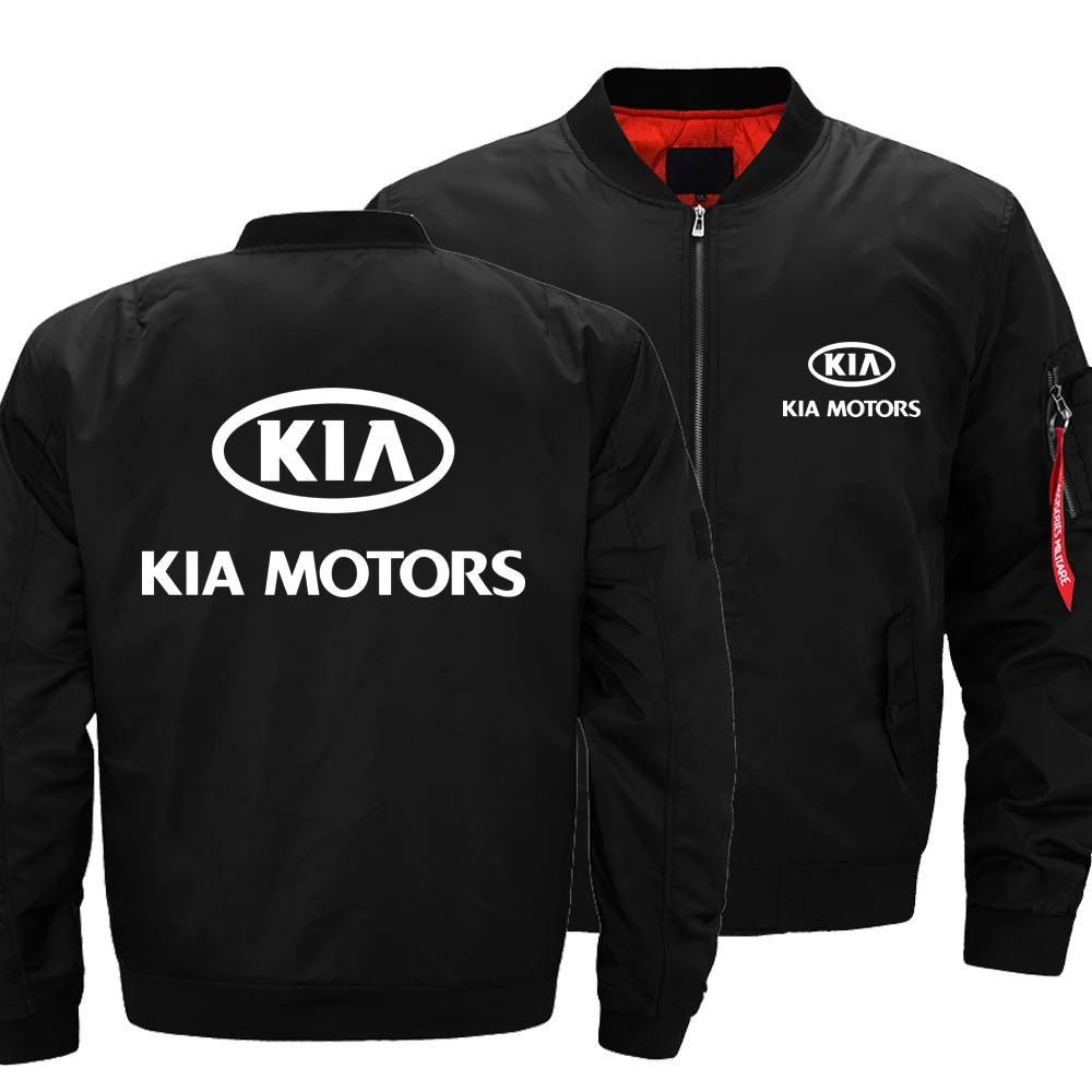 

New Autumn Winter Men KIA Motors Logo Flying Jacket Casual Zipper Long Sleeve Stylish Windproof Cotton-Padded Jacket