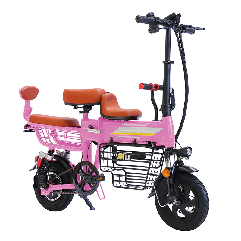 

3 Seats Parent-Child Foldable Electric Bike 12inch High Mileage Easy To Removable Battery E Bicycle