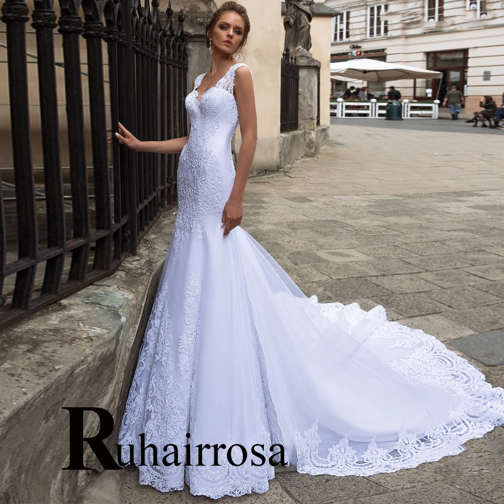 

Ruhair Sexy Sheath Sweetheart Backless Sleeveless Wedding Gown Button For Bride Appliques Lace Personalised Vestido De Casamento