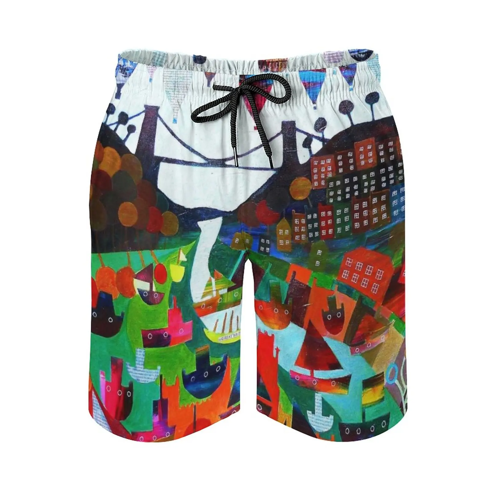 

Clifton Collage #2 Men'S Beach Shorts Swim Trunks With Pockets Mesh Lining Surfing Bristol Clifton Suspension Bridge Hot Air