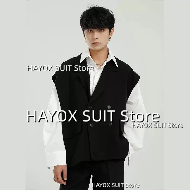 

Men's Suit Vest Double-Breasted Pointed Iapel Ioose Casual Sleeveless Jackets Street Shooting Performance Party Waistcoat