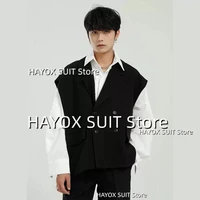 mens suit vest double breasted pointed iapel ioose casual sleeveless jackets street shooting performance party waistcoat