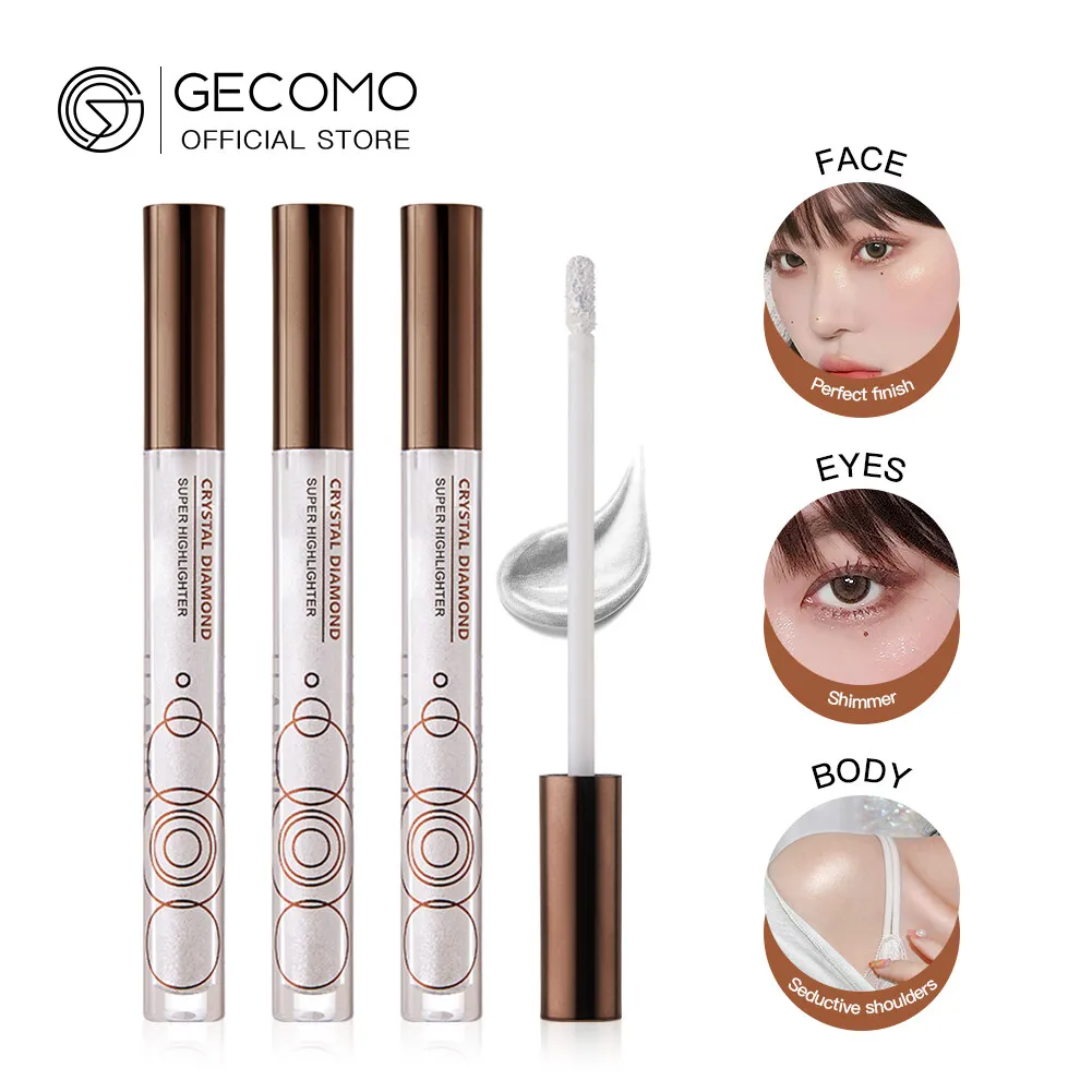 

GECOMO 1pcs Highlight Makeup Diamond Pearlescent Shiny Waterproof Long Lasting Glitter Liquid Makeup Highlighter Pigment 2022