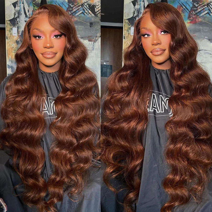

13x6 Chocolate Brown Body Wave Lace Front Wig HD Transparent Lace Frontal Wig Human Hair Preplucked Colored Human Hair Wigs 180%