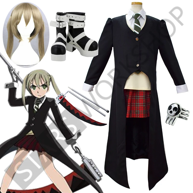 

Anime Soul Eater Maka Albarn Cosplay Costumes Women Girls Skirt Trench Uniform Shoes Wig Halloween Carnival Party Suit