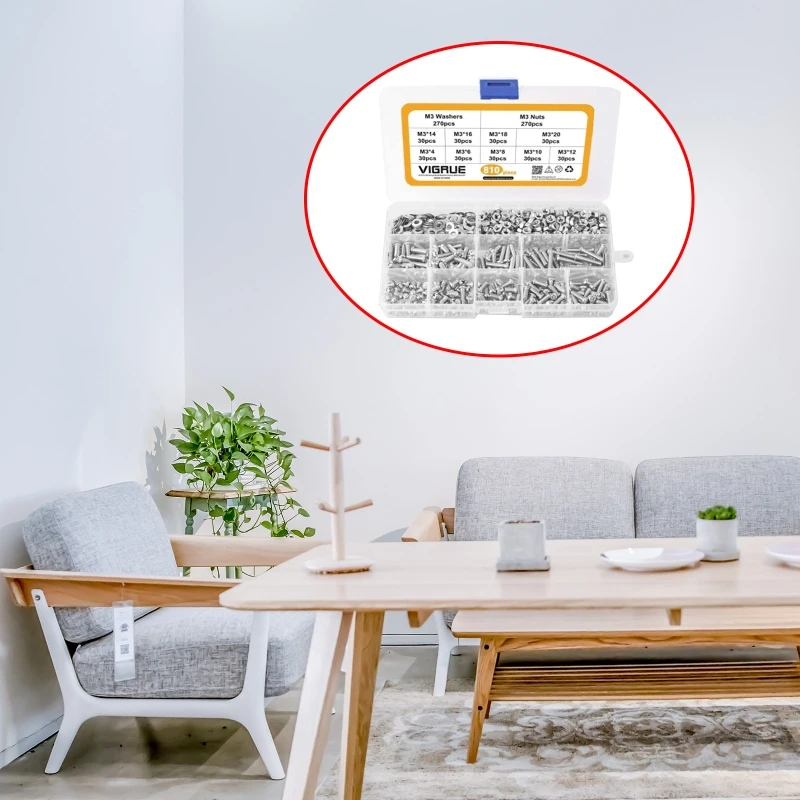 

M17D 810 Pcs M3 Metric Thread Machine Screws Stainless Steel Phillips Pan Head Self-Tapping Screws Assortment Kit Durable