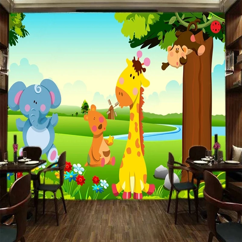 

Пользовательские 3D фото обои для детской комнаты, 3D милый жираф, слон, животные, лес, детская комната, ТВ, спальня, фон, Декор, роспись