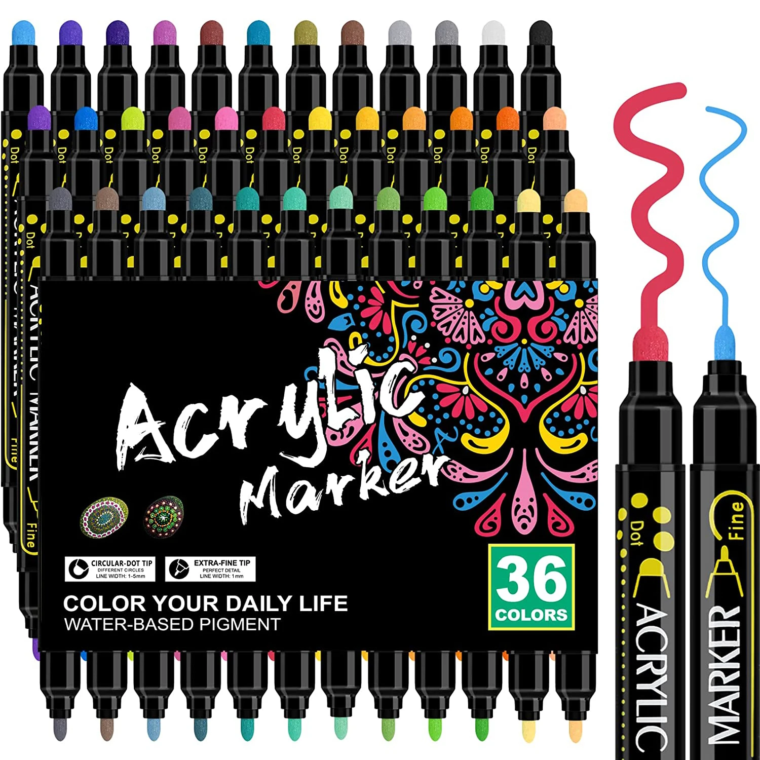 

36 Colors Dual Tip Acrylic Paint Pens Markers, Premium Acrylic Paint Pens for Rock Painting, DIY Crafts Making Art Supplies