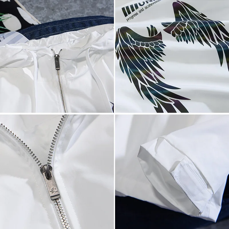 Ветровка мужская Светоотражающая с капюшоном куртка-бомбер разноцветным