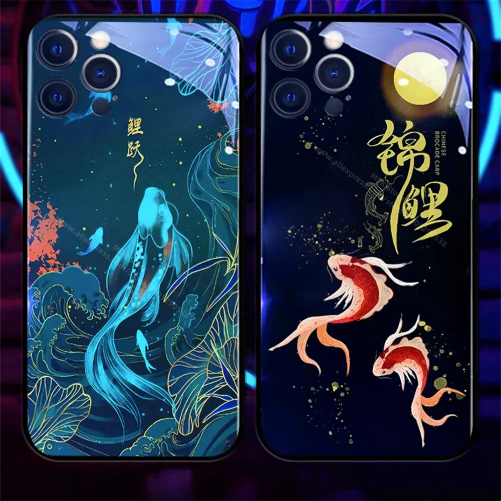 Чехол для телефона Dragon Totem Design Smart LED Light Glow из закаленного стекла iPhone 16 15 14 13 12 11 Pro Max