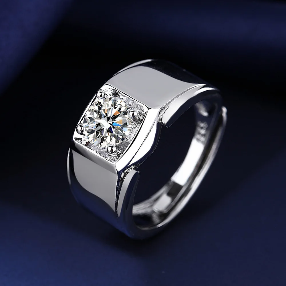 

S925 Silver Mosang Men's Ring Smooth Face Men's Ring Living Fashion Men's Ring