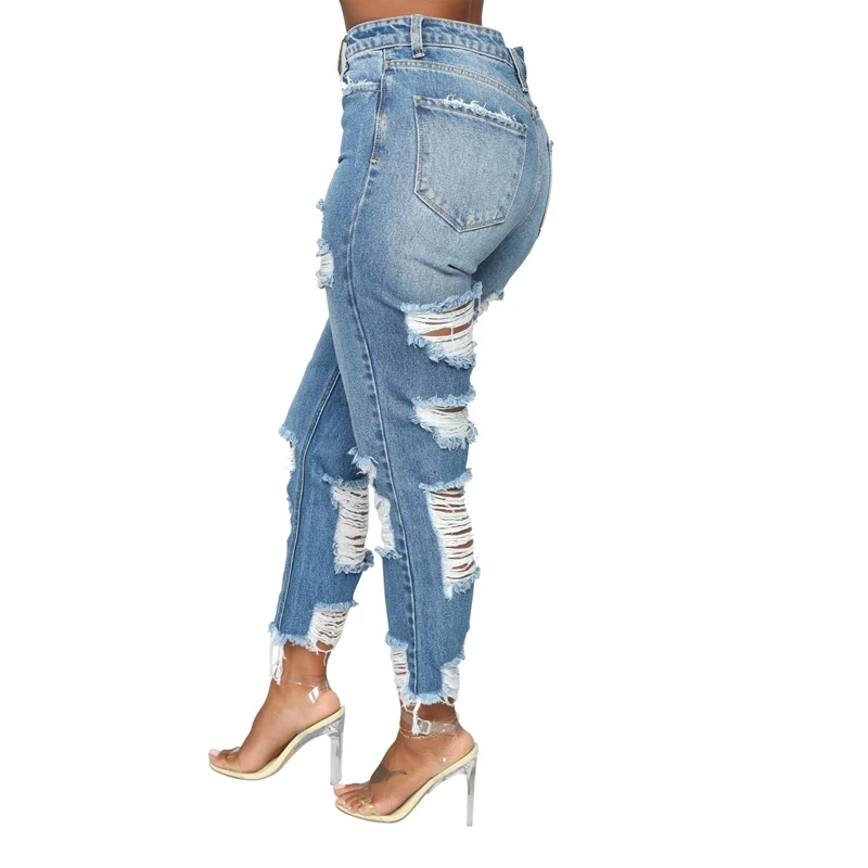 Women Fashion Trousers High Waisted Pencil Denim Pants Stretch Push Up Jeans Casual Skinny Sexy Hole Ripped Boyfriend Jeans 2023