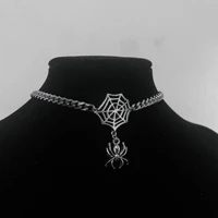 vintage dark silver color chunky chain hip hop necklaces women jewelry accessories retro punk geometric spider pendant necklaces