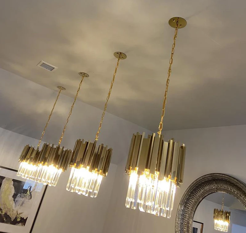 

Modern Crystal Chandelier For Dining Room Luxury Kitchen Island Chain Cristal Lamp Home Decor Gold Stainless Steel Light Fixture