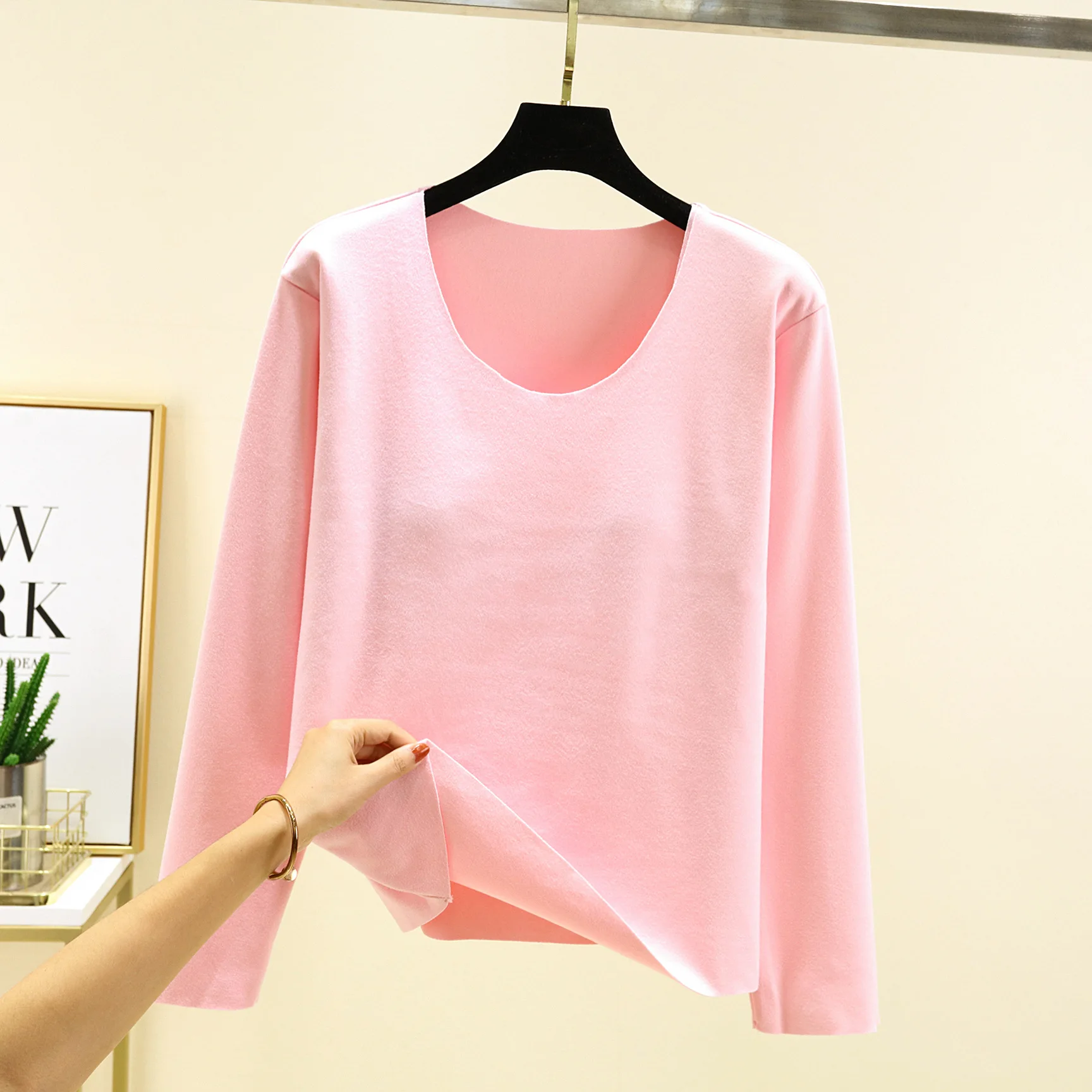 De Rong нагрудная подушка с круглым вырезом длинным рукавом теплая нижняя рубашка