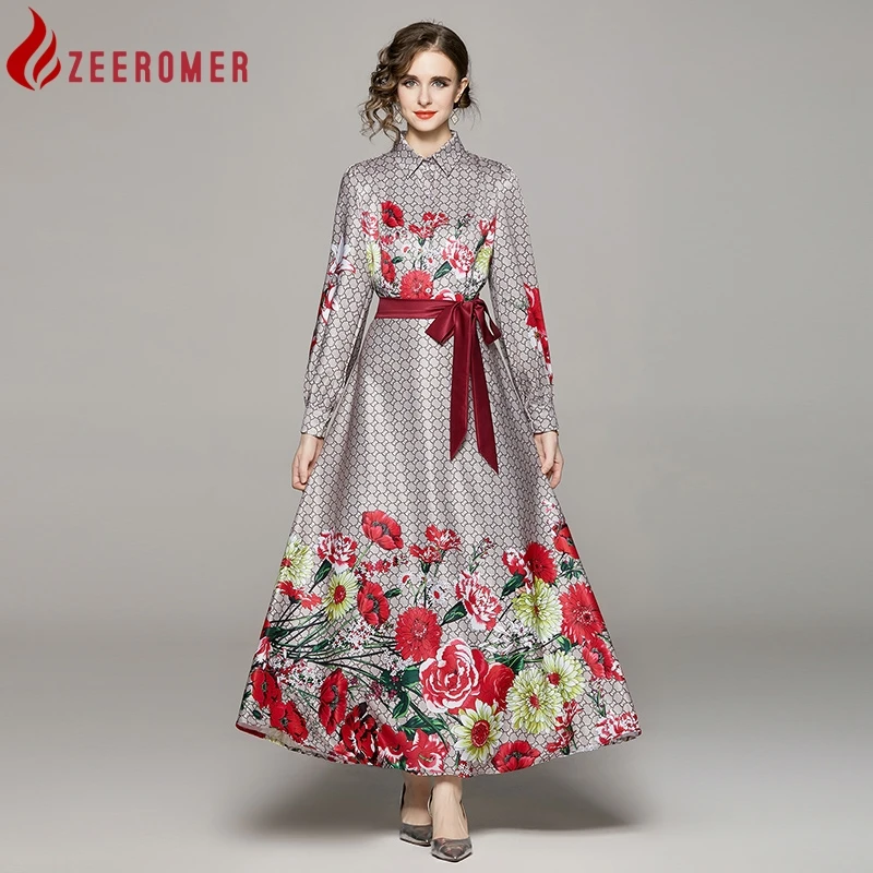 

Женское винтажное модельное платье макси, длинное платье с цветочным принтом, с отложным воротником, длинным рукавом и бантом, на шнуровке, повседневное ТРАПЕЦИЕВИДНОЕ ПЛАТЬЕ, весна 2023