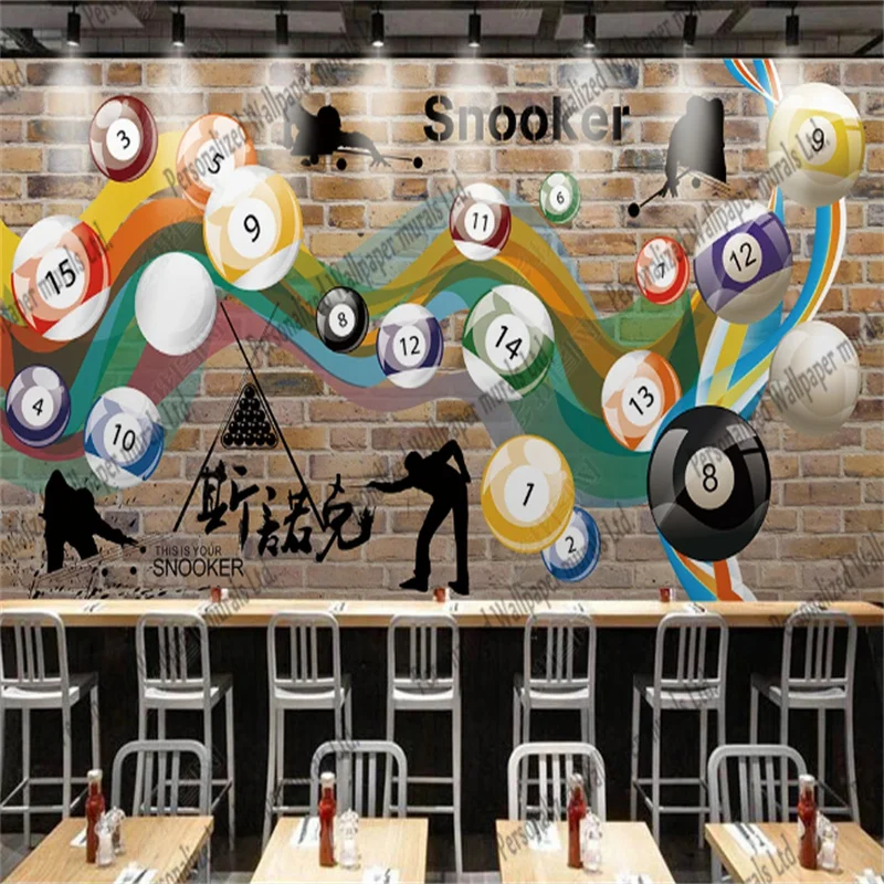 

Custom Mural Wallpaper 3d Billiard Hall Retro Background Wall Billiard Club Industrial Decoration Self-adhesive Papel De Parede