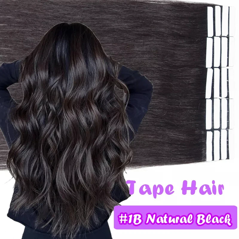 Лента для наращивания волос прямые 100% человеческие волосы натуральные # 1B черные