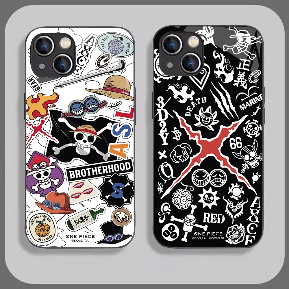 Anime O-One P-Pieces Phone Case for IPhone 16 15 14 13 12 Mini 11 Pro XS Max XR X SE 2022 8 7 Plus Glass Soft Frame Back Cover