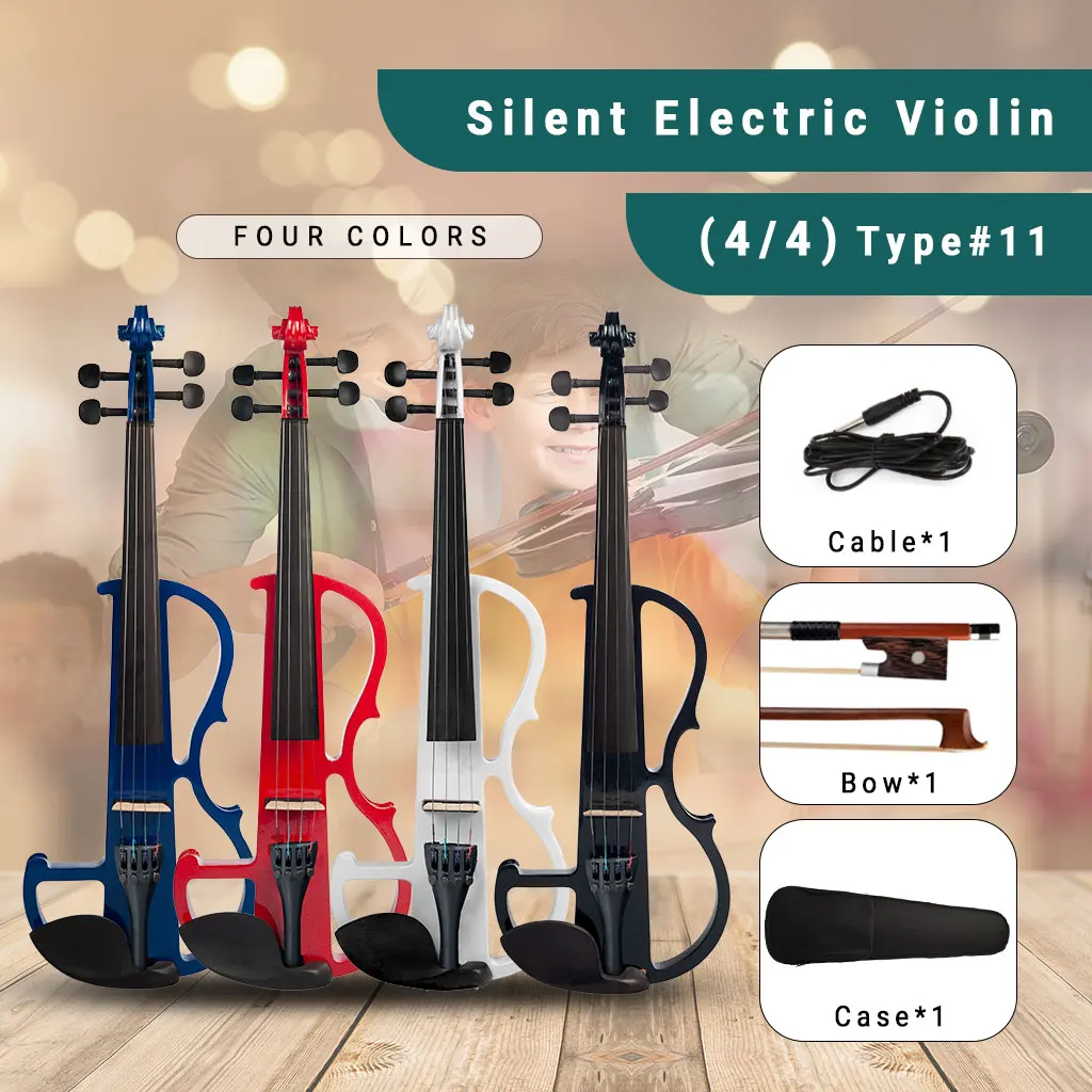 Electric Violin 4/4 Electric Silent Violin Full Size Fretboard Fingerboard Bridge Chin Rest Tailpiece Bridge Strings Case SET