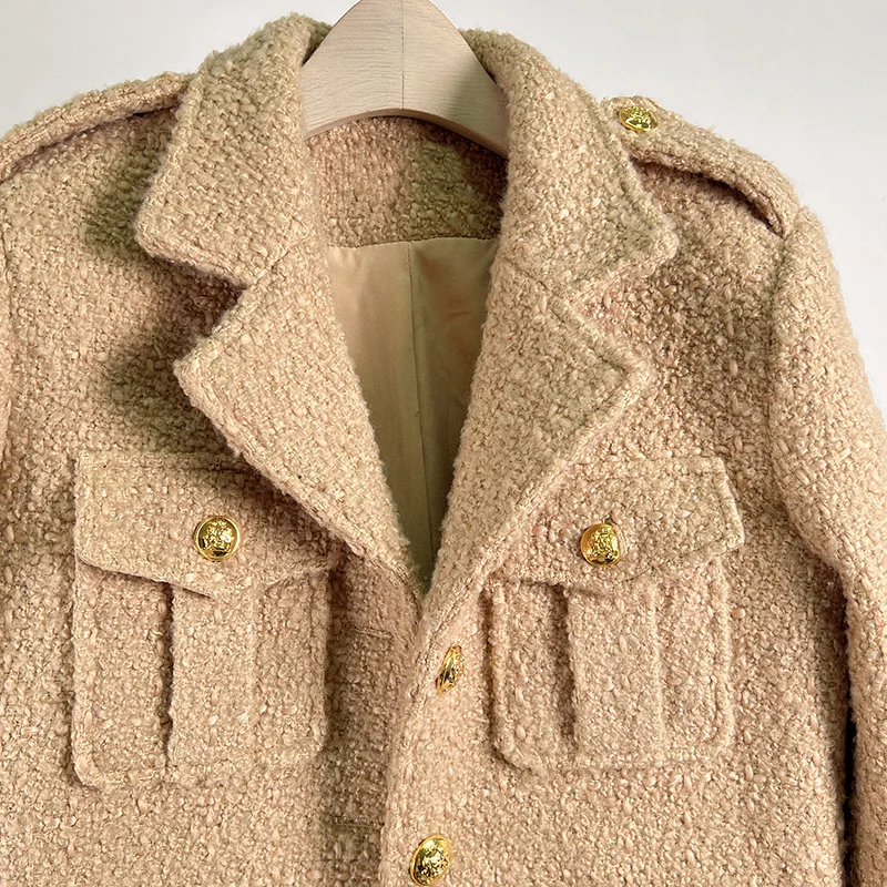 Женская шерстяная твидовая куртка маленькая винтажная кофейного цвета с