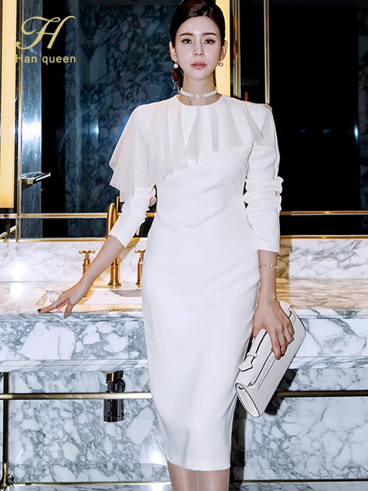 

M GIRLS Queen Autumn Elegant Fashion White Slim Vintage Pencil Dress s Simple Bodycon Profession Dresses Casual Party Vestido