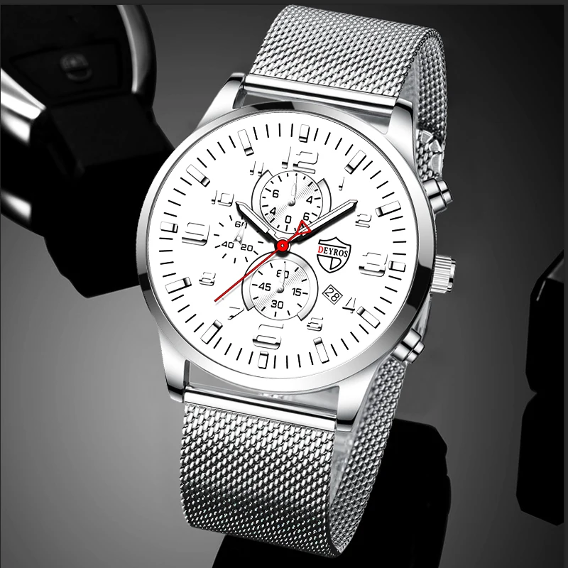 

Fashion Mens Watches Luxury Stainless Steel Mesh Belt Quartz Watch Men Business Casual Calendar Date Clock relogio masculino