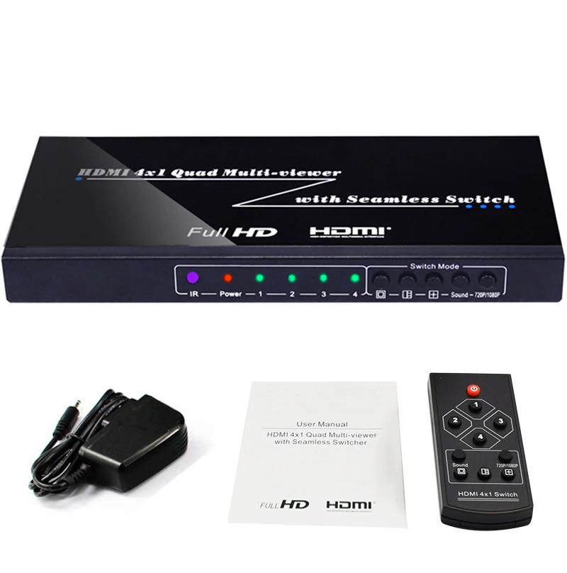 

HDMI 4 Channel Video Multiplexer 4x1 Quad Multi-viewer 1080P 4 Screen Segmentation Multiviewer Seamless Switch Camera PC To TV