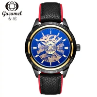fashion business automatic self wind mens mechanical wristwatch genuine leather band luxury hollow tourbillon wrist watch gift