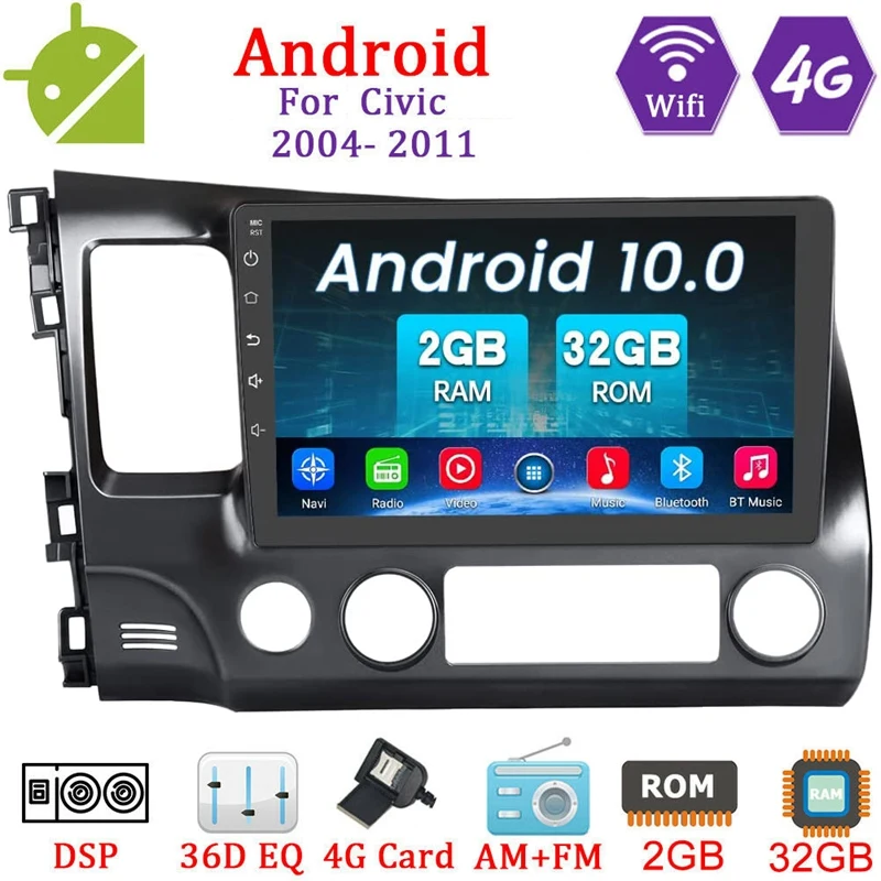 

Andriod 10.0 Car Radio Head Unit for Honda Civic 2006-2011 Car Stereo with Bluetooth WiFi Mirror Link GPS Navigation