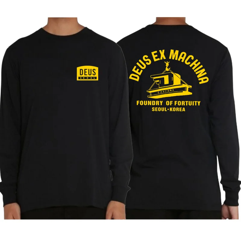 DEUS EX MACHINA черные футболки для пар с длинным рукавом и круглым вырезом шикарные
