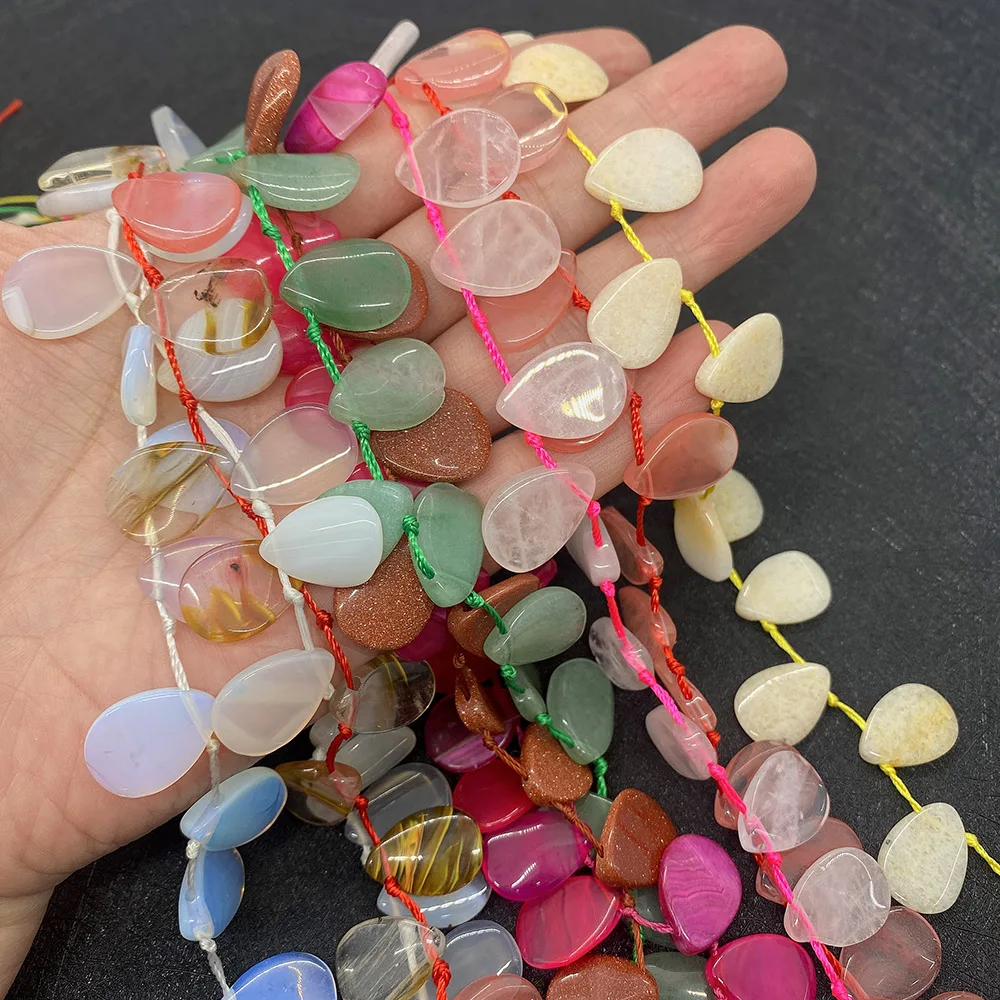 

25pcs Natural Stone Style Beads Flat Drop-shaped Amazonite Agate Tiger Eye Fine Spacer Beads for DIY Jewelry Making Bracelets