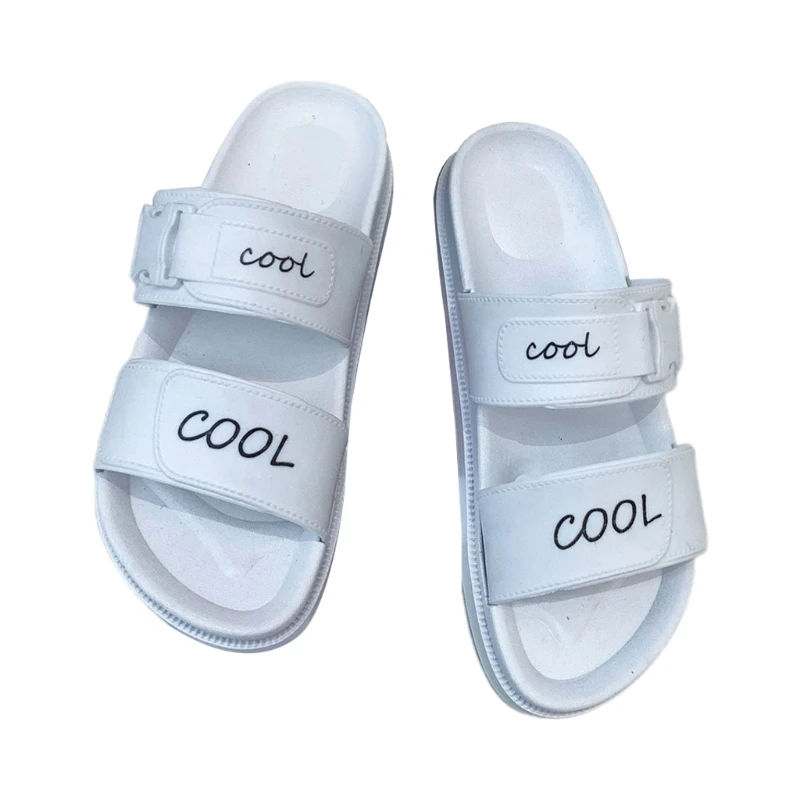 

Women Summer Rubber Slippers Cool Letters Open Toe Double Strap Flat Slide Shoes