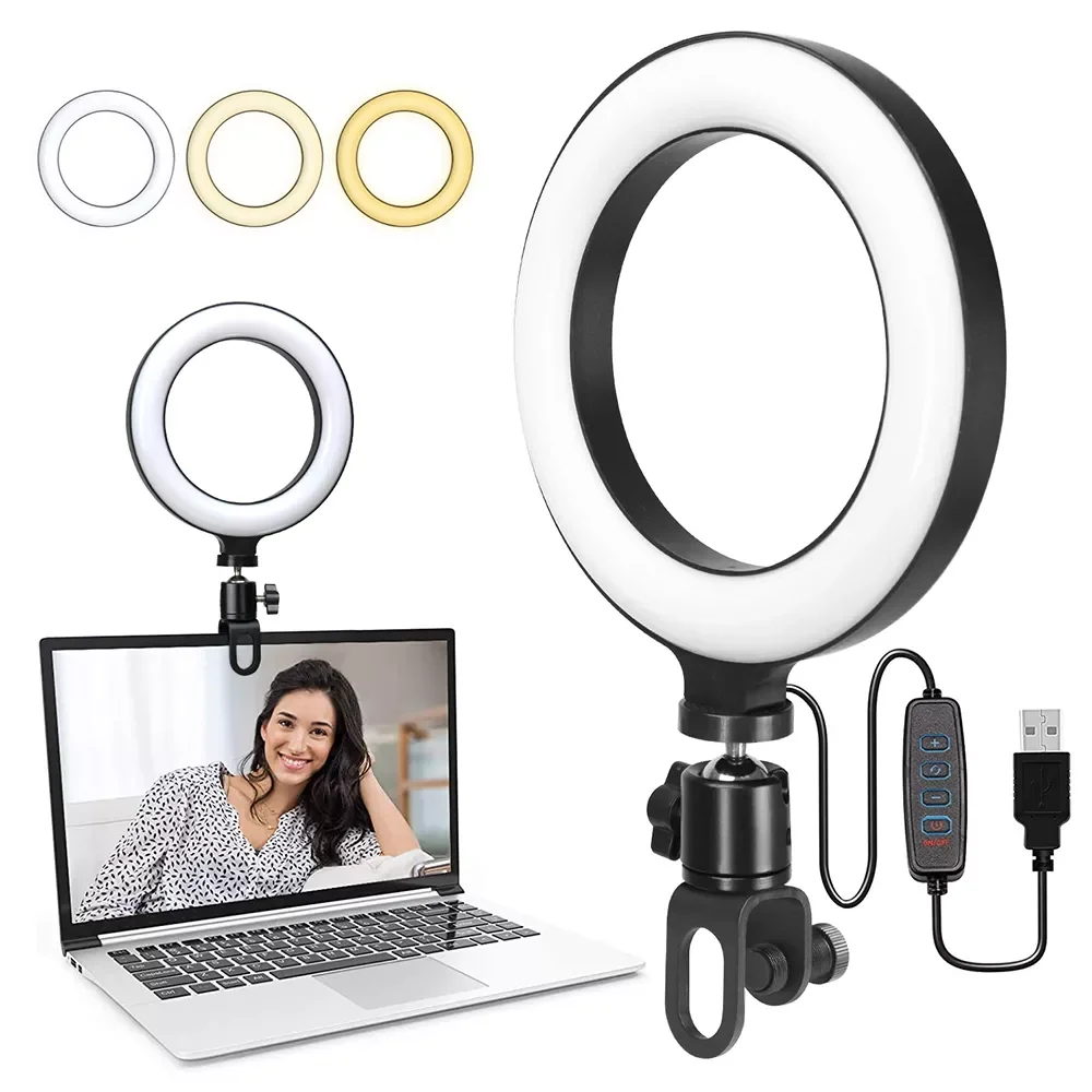 

Ring Light LED Lamp Lighting With Clip On Laptop Computer For Video Conference Zoom Webcam Chat Live Streaming Youtube