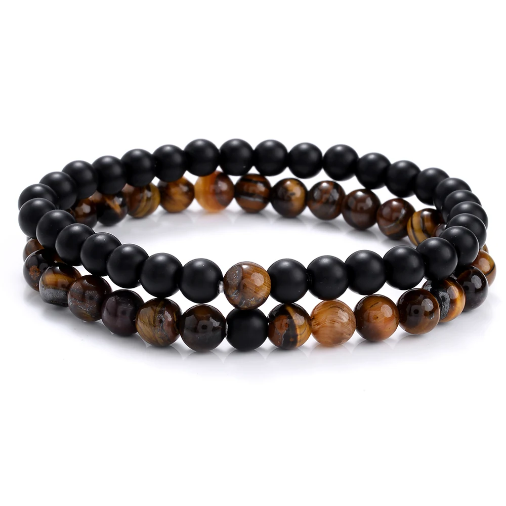 2 шт./лот Парные браслеты 6 мм Лава Бирюзовый тигровый глаз браслет с бусинами для