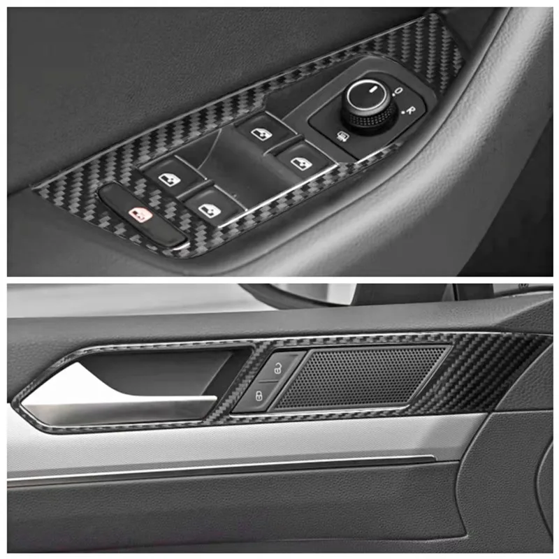 Carbon Fiber Car Interior Door Handle Panel Trim Cover For Volkswagen VW Magotan Arteon Window Control Panel Sticker Accessories