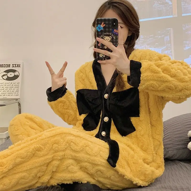 

Sleepwear Women's Autumn and Winter Fragrant Coral Plush Thickened Flannel 2023 New Wearable Home Fur