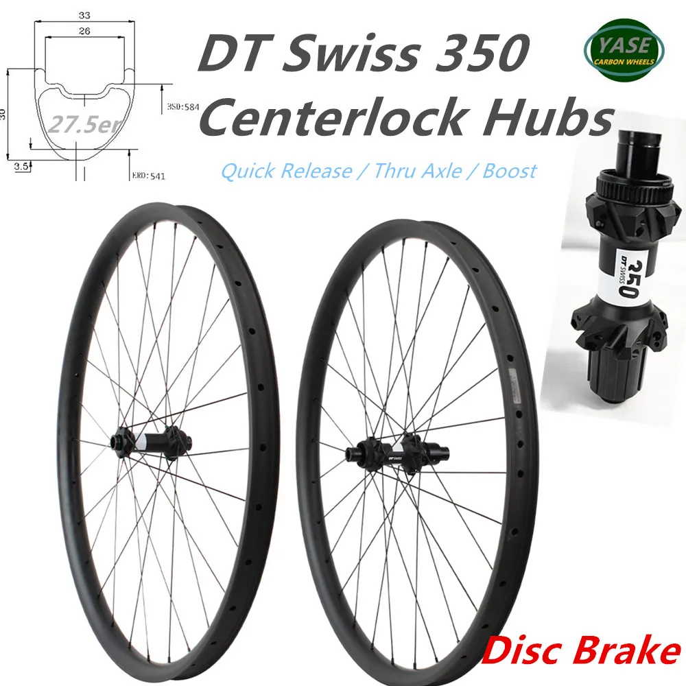

New Centerlock Hubs MTB Wheelset DT Swiss 350 Disc 650B Asymmetric 33mm Width Tubeless Carbon Rim 27.5 Mountain Bike Wheels
