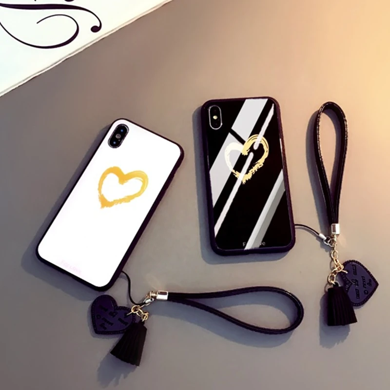 

BONVAN Glass Hard Case For Samsung Galaxy A10s A20s A30s A40s Heart Shaped Cover For Samsung A50s A70s Lanyard Couqe Capa